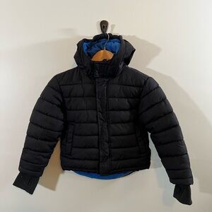 Boys kids Black Puffer Jacket blue Warm Hooded Winter Coat Size XXS 4/5 ✨BOGO